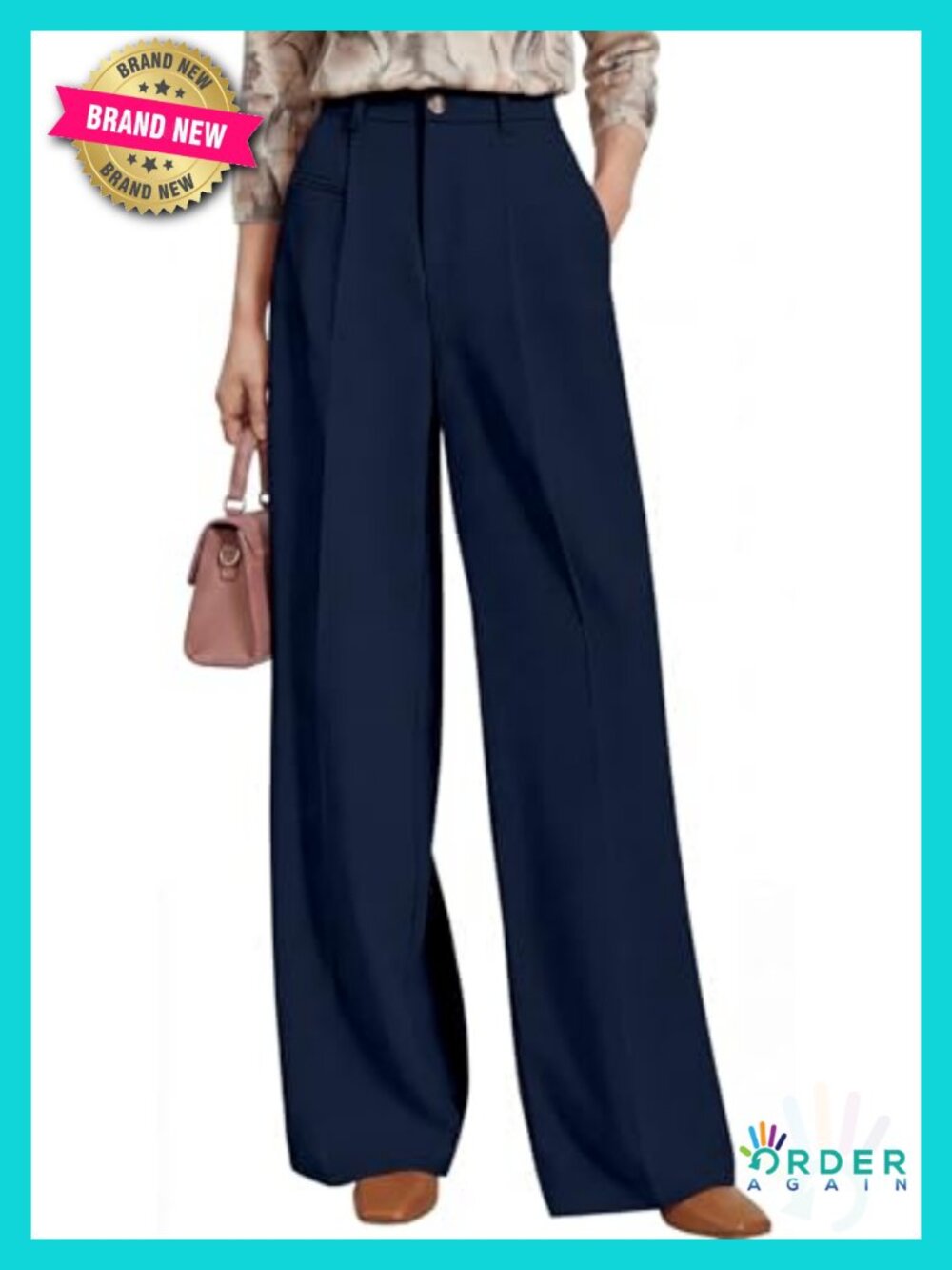 Wide Leg Dress Pants Business Casual High Waisted Loose Trousers Pull On Flowy